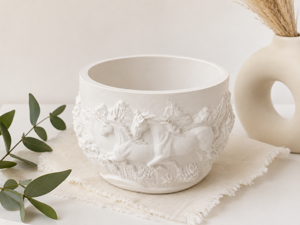 Pot décoratif motif chevaux atisanale