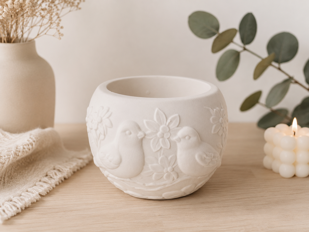 Pot artisanal motif oiseaux