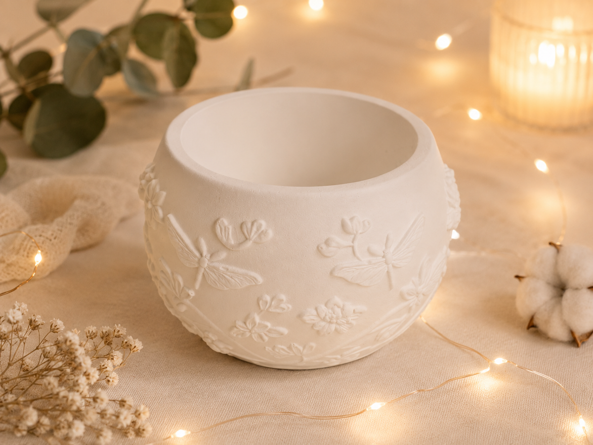Pot artisanal motif fleurs et papillons