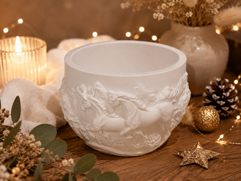 Pot décoratif motif chevaux atisanale