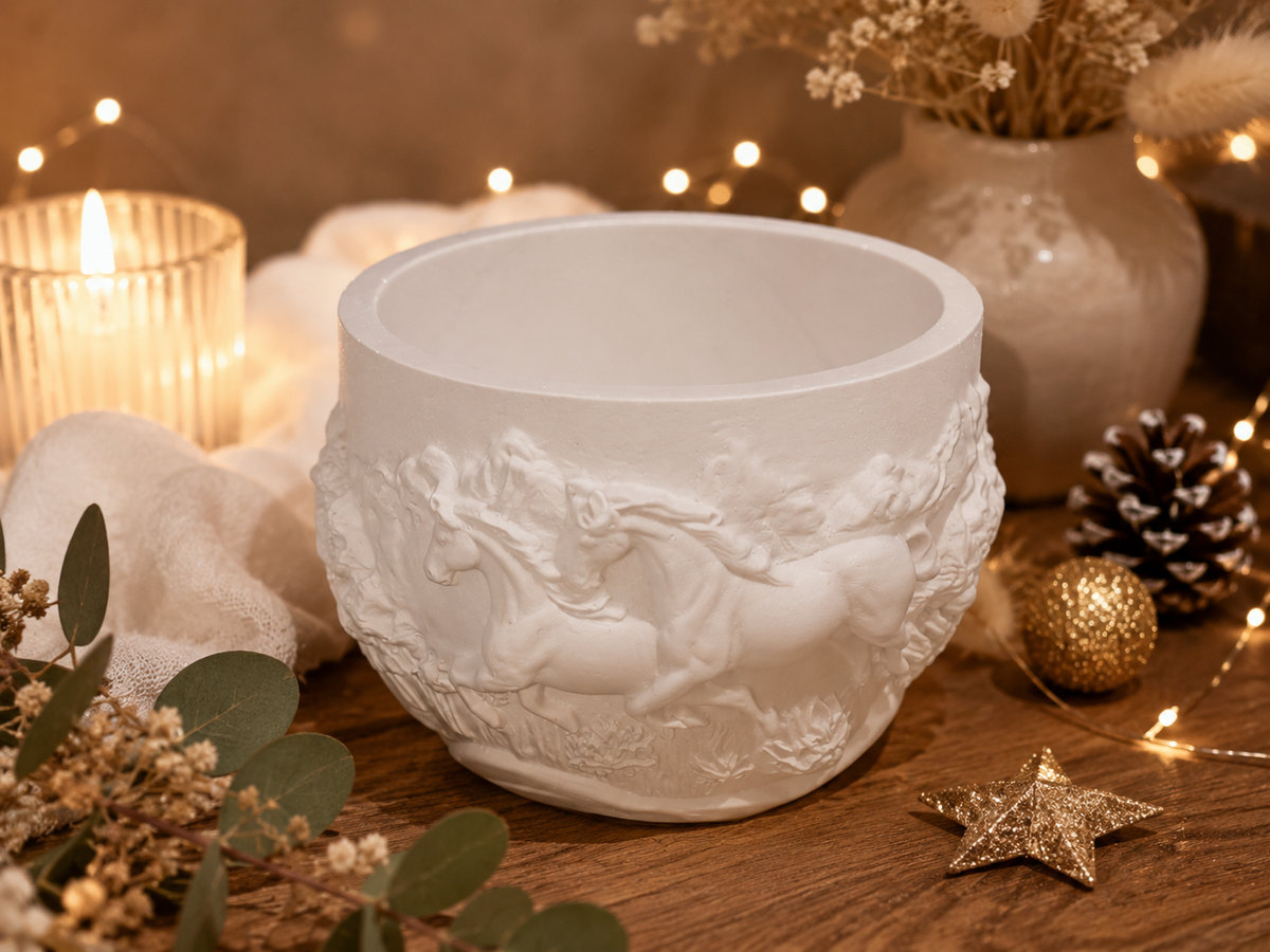 Pot décoratif motif chevaux atisanale