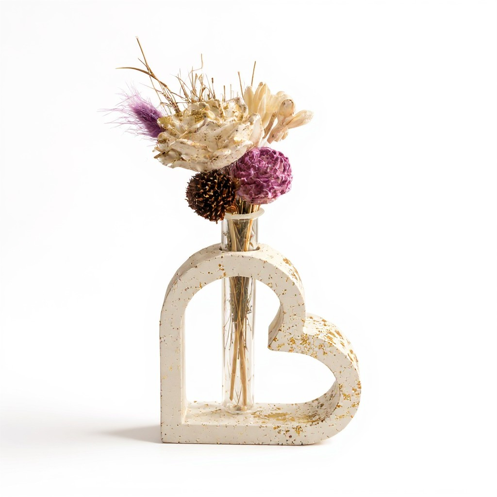 Vase coeur avec fleurs éternelles personnalisable